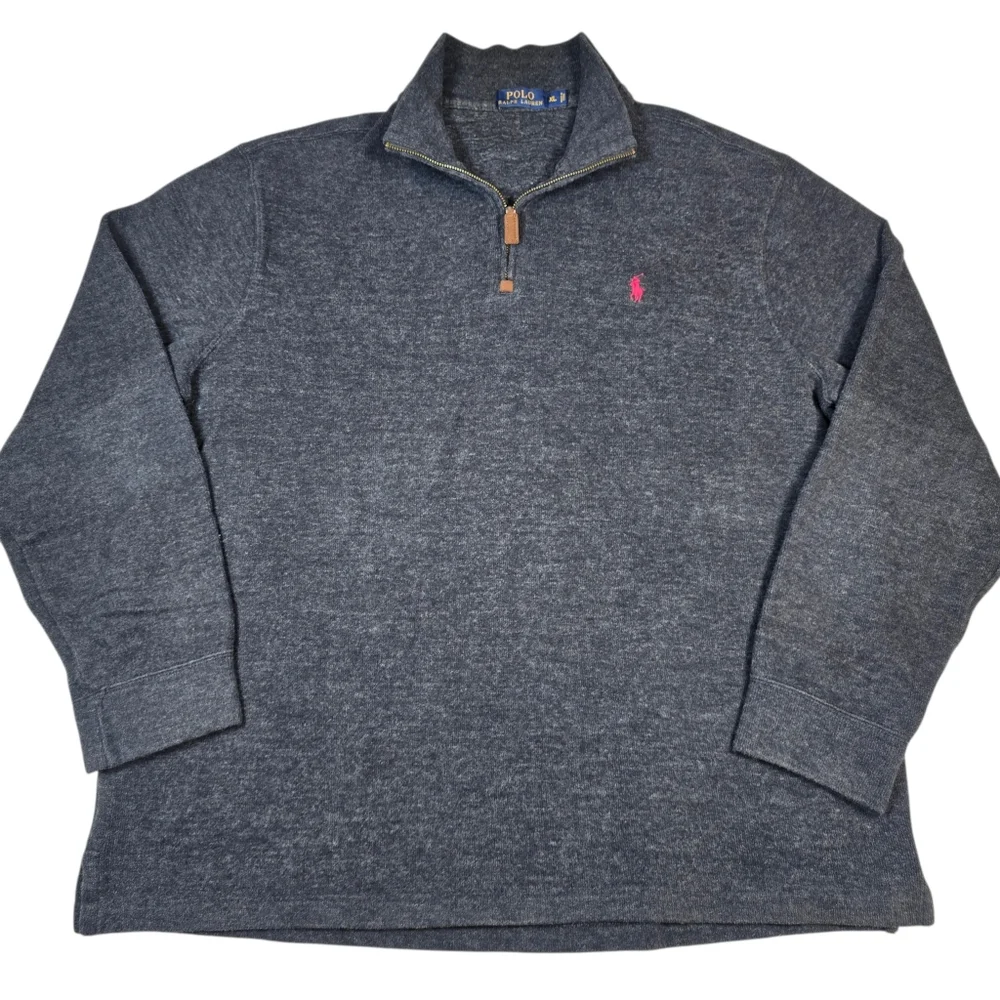 Polo Ralph Lauren Men's Gray Knit 1/4 Zip Mock Neck Long‎ Sleeve Sweater Size XL
